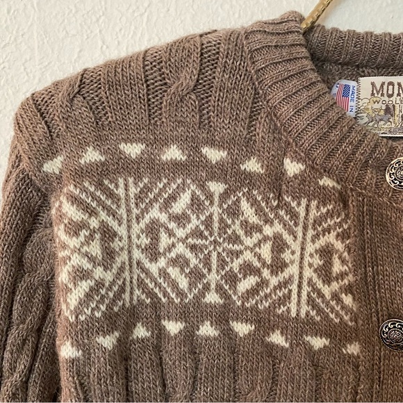 vintage montana woolen shop grandma cardigan fair isle cable knit made in usa. - Picture 3 of 13